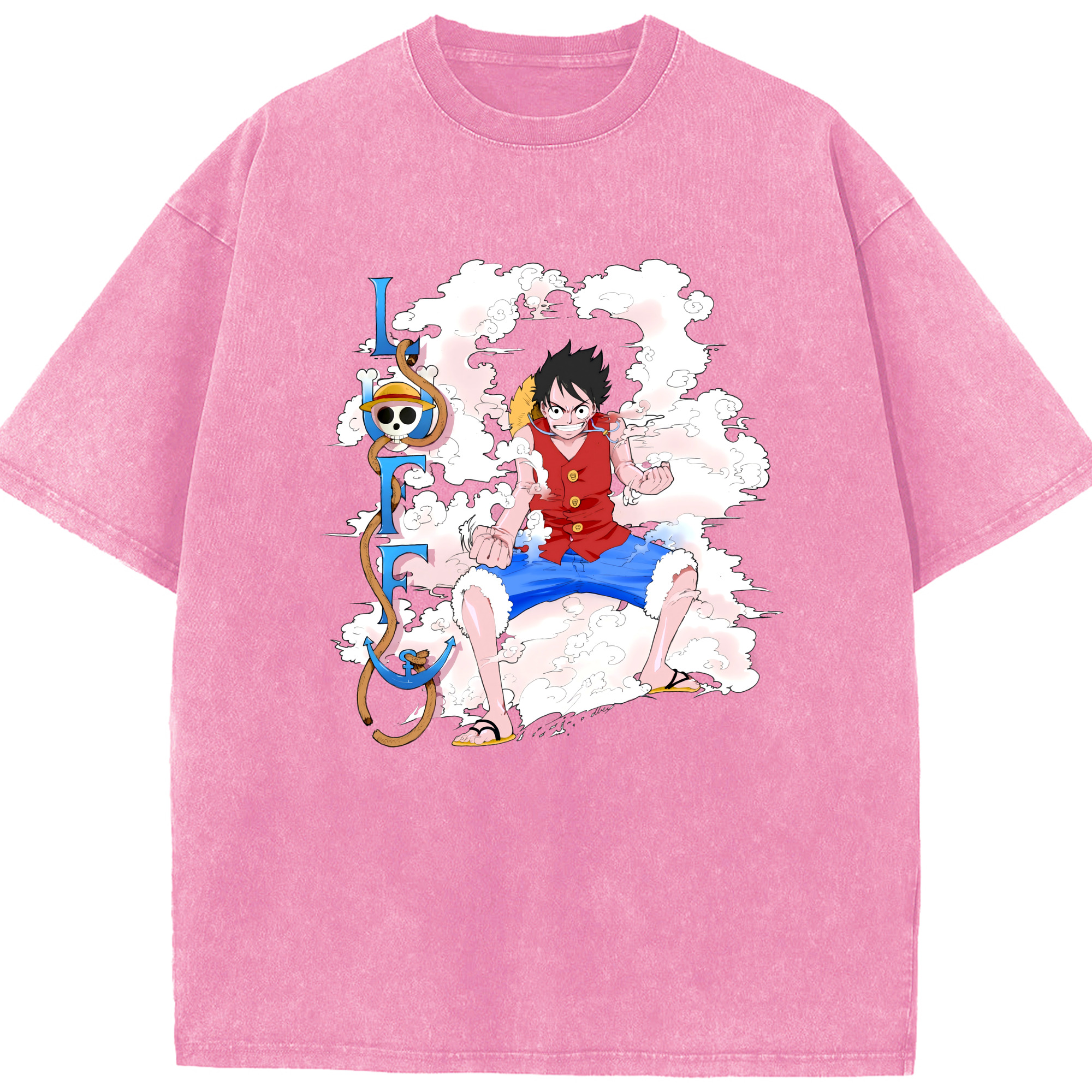 ワンピース モンキー・D・ルフィ ONE PIECE Monkey D. Luffy 綿100% ヴィンテージ風 半袖Tシャツ（フロントプリント）